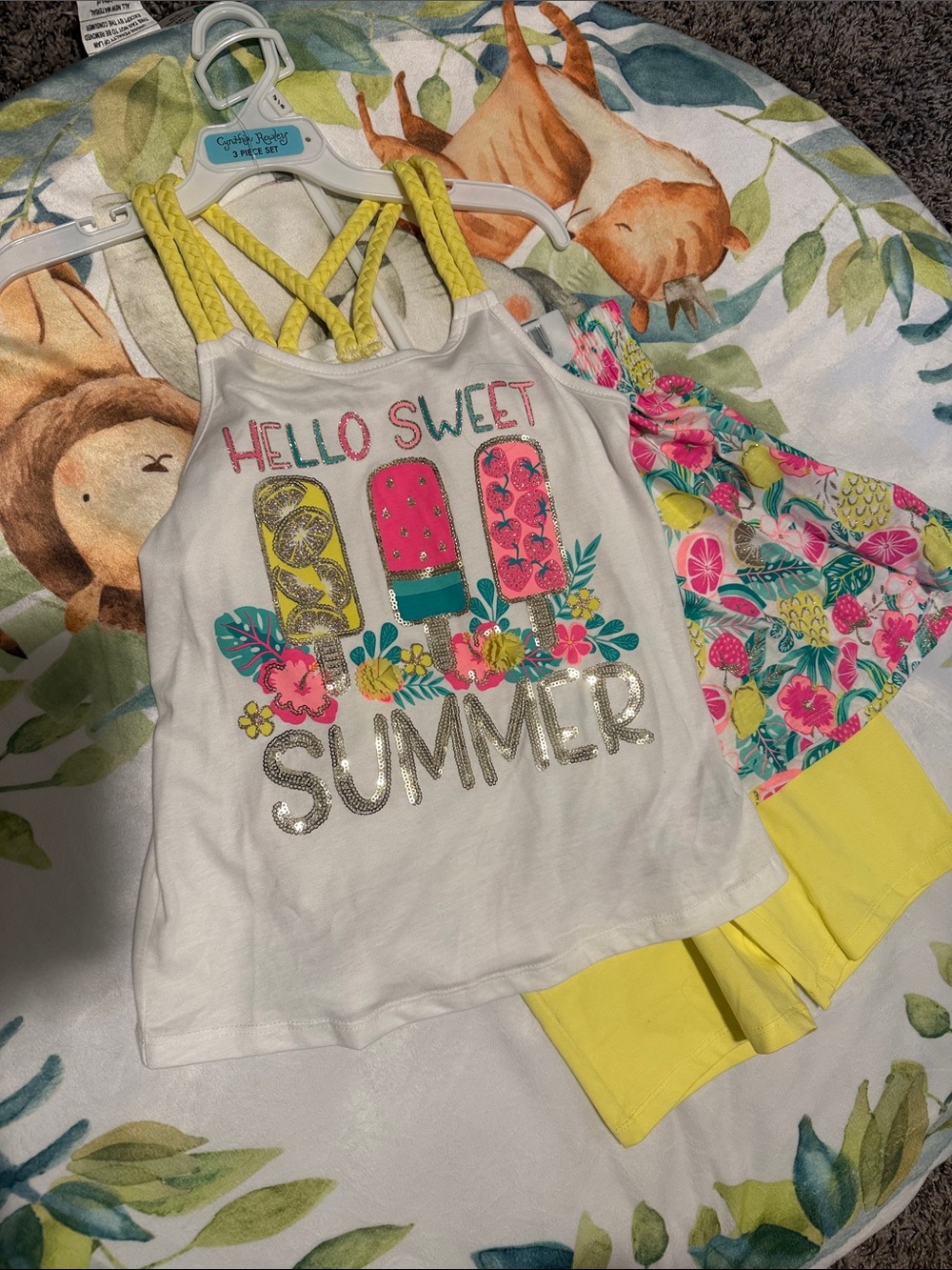Hello Sweet Summer Girls' White & Yellow Tank Top Set